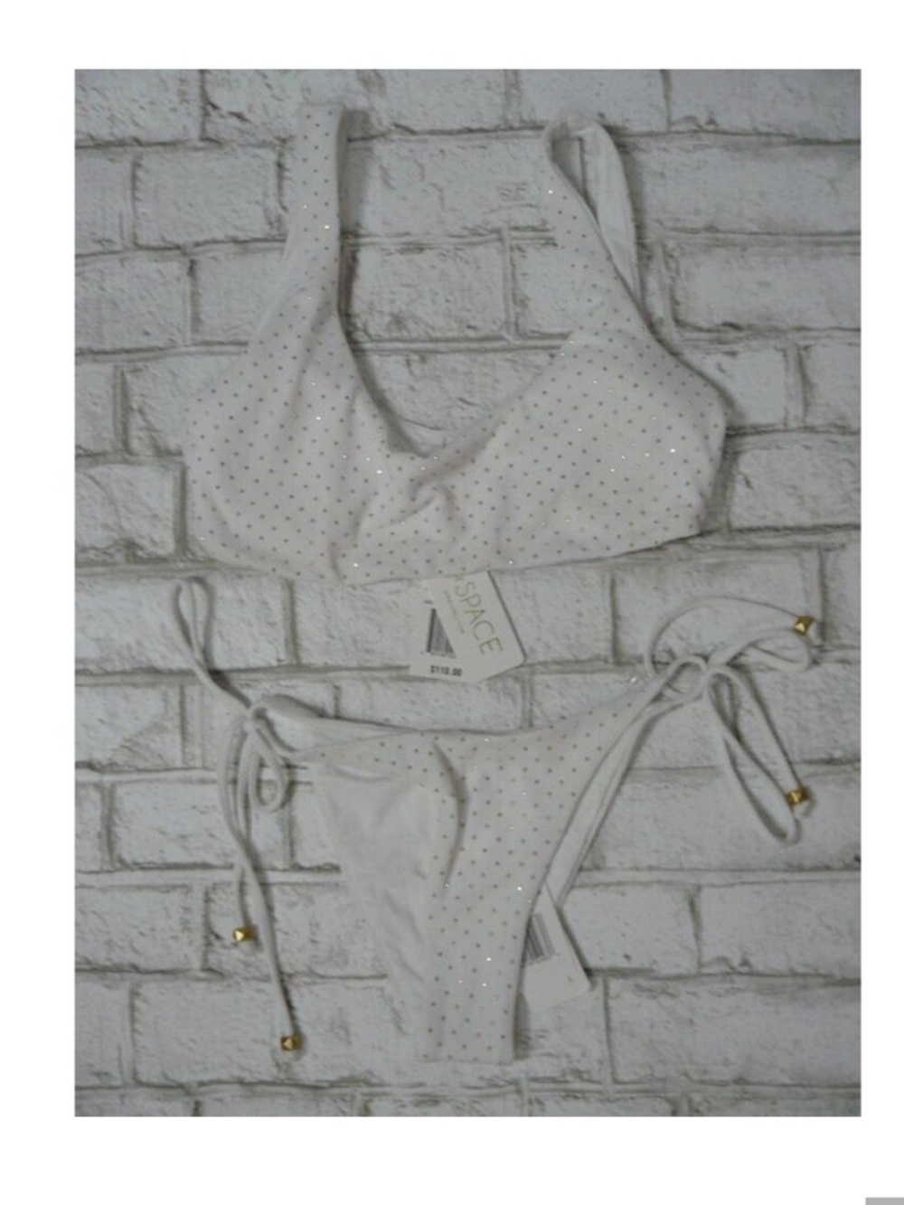 $209 L*Space White Gold Studded Lennox Bottom S Lizzie Top M Bikini Set NEW
